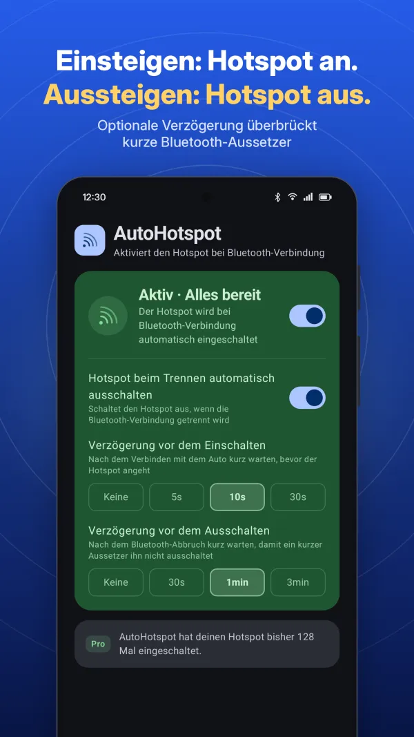 Startbildschirm mit automatischem Ausschalten und Verzögerungen