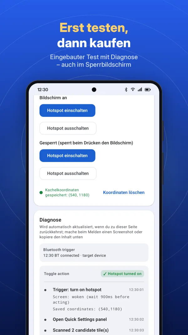 Eingebauter Test und Schritt-für-Schritt-Diagnose