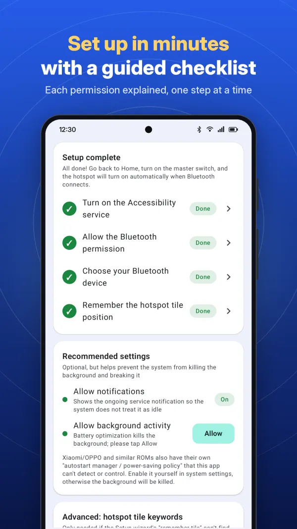 Setup checklist with all steps done